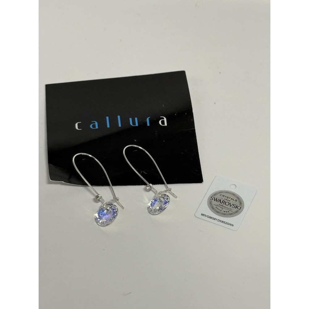 Callura Swarovski Crystal Dangle Drop Earrings Sterling Silver Clear Gemstone